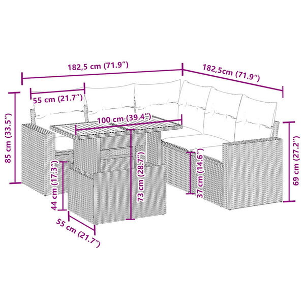 vidaXL Set Divano da Giardino 6 pz con Cuscini Beige in Polyrattan