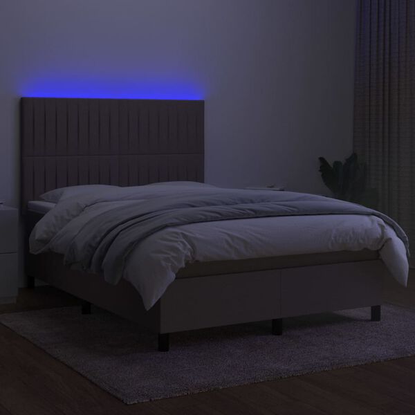 vidaXL Letto a Molle con Materasso e LED Tortora 140x190 cm in Tessuto