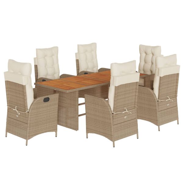 vidaXL Set da Pranzo da Giardino 7 pz con Cuscini Beige in Polyrattan