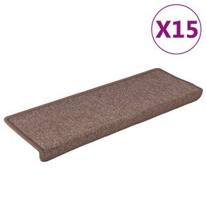 vidaXL Tappetini per scale 15 pz 65x21x4 cm Marrone Bordo rettangolare