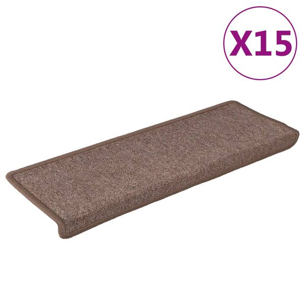 vidaXL Tappetini per scale 15 pz 65x21x4 cm Marrone Bordo rettangolare