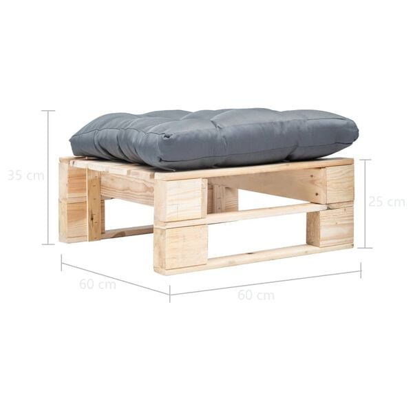 vidaXL Ottomana Pallet da Giardino con Cuscino Grigio Legno Naturale