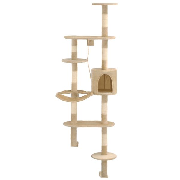 vidaXL Albero per Gatti con Tiragraffi in Sisal da Parete 194 cm Beige
