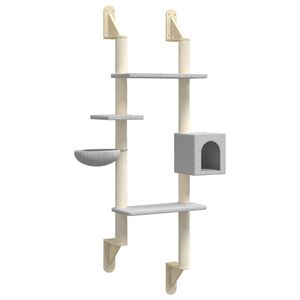 vidaXL Albero per Gatti con Tiragraffi a Parete Grigio Chiaro 180 cm