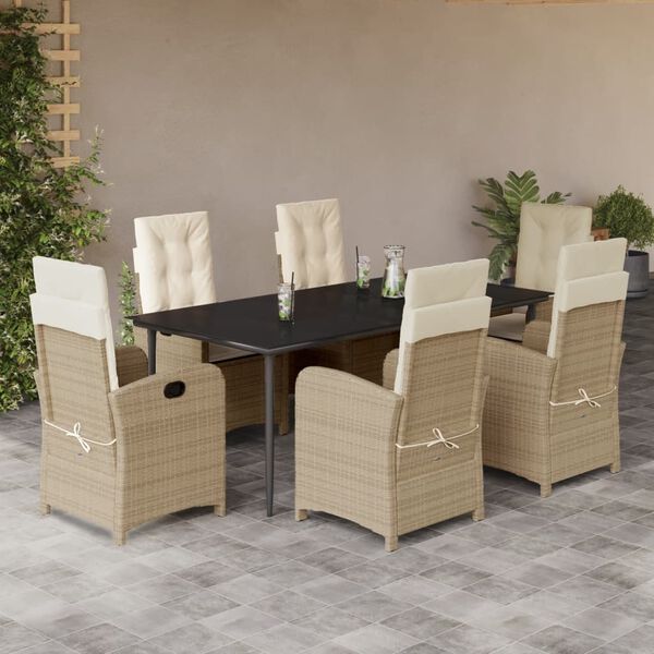 vidaXL Set da Pranzo da Giardino 7 pz con Cuscini Beige in Polyrattan