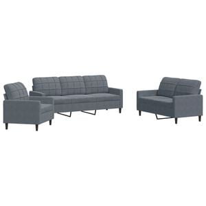 vidaXL Set di Divani 3 pz con Cuscini Grigio Scuro in Velluto