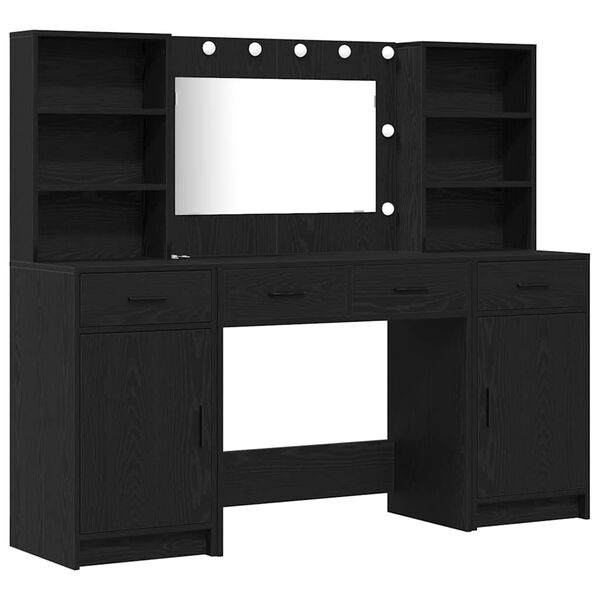vidaXL Set da tavolo da trucco con LED con cassetto 3 pcs Rovere Nero