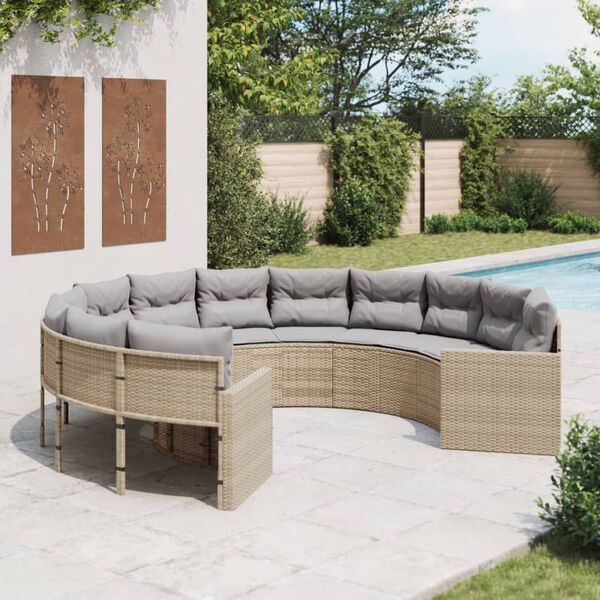 vidaXL Divano da Giardino con Cuscini Circolare Beige in Polyrattan