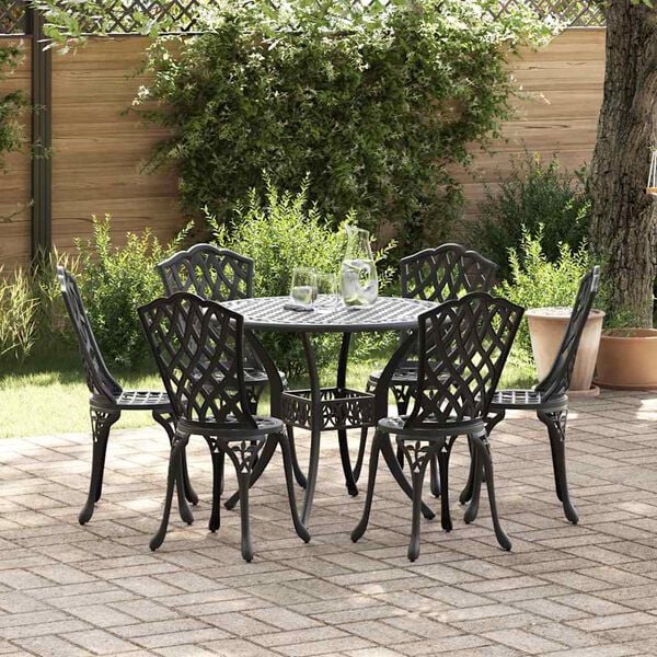 vidaXL Set da Pranzo per Giardino 7 pcs Nero Alluminio