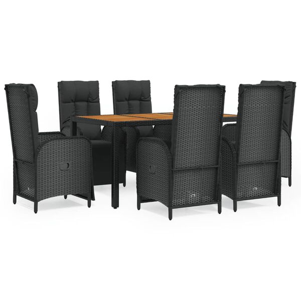 vidaXL Set da Pranzo da Giardino 7 pz Nero con Cuscini in Polyrattan
