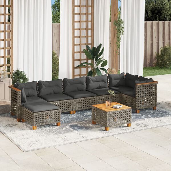 vidaXL Set Divano da Giardino 8 pz con Cuscini Grigio in Polyrattan