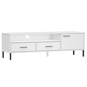vidaXL Mobile TV con Gambe Metallo Bianco Legno Massello di Pino OSLO