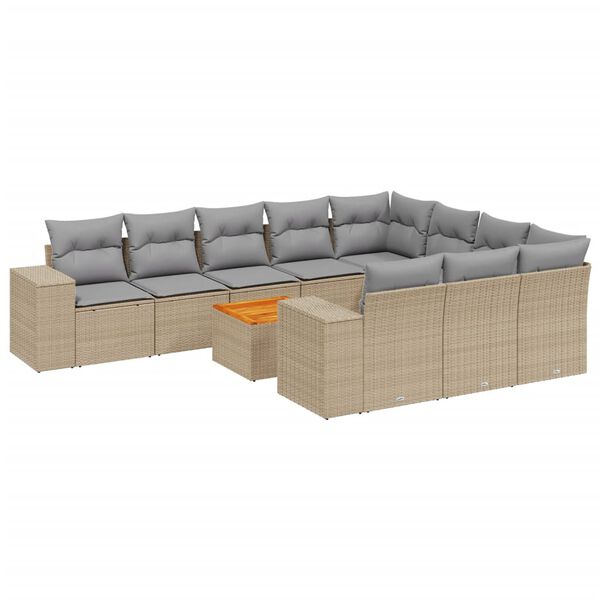 vidaXL Set Divani da Giardino 11 pz con Cuscini Beige in Polyrattan