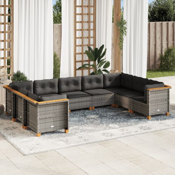 vidaXL Set Divano da Giardino 9 pz con Cuscini Grigio in Polyrattan