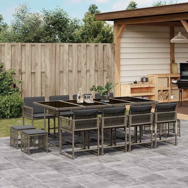 vidaXL Set da Pranzo da Giardino 13pz con Cuscini Grigio in Polyrattan