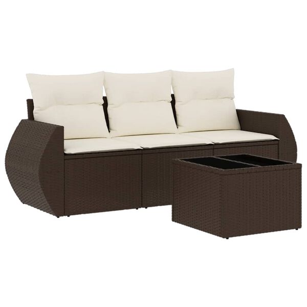 vidaXL Set Divano da Giardino 4 pz con Cuscini Marrone in Polyrattan
