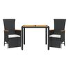 vidaXL Set da Pranzo da Giardino 3 pz con Cuscini Nero in Polyrattan