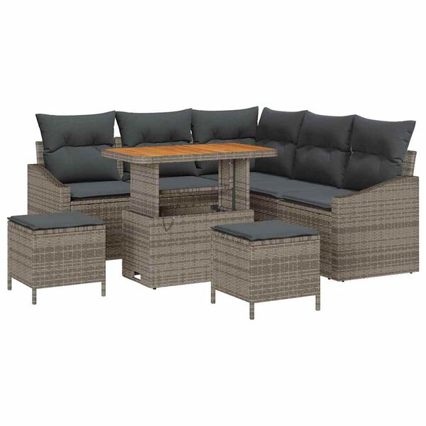 vidaXL Set Divano da Giardino con cuscino 8 pcs Grigio Poly Rattan