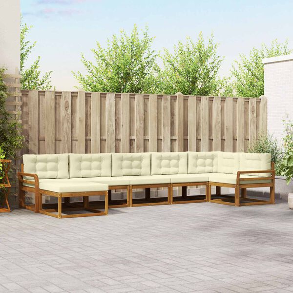 vidaXL Set di divani da esterno con cuscino 7 pcs Naturale e Crema