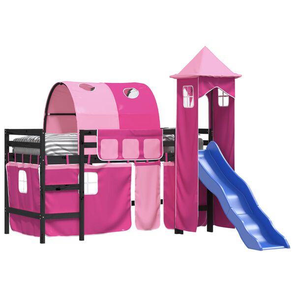 vidaXL Letto a Soppalco con Torre Bambini Rosa 80x200cm Massello Pino