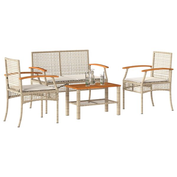 vidaXL Set Divani da Giardino 4 pz con Cuscini in Polyrattan Beige