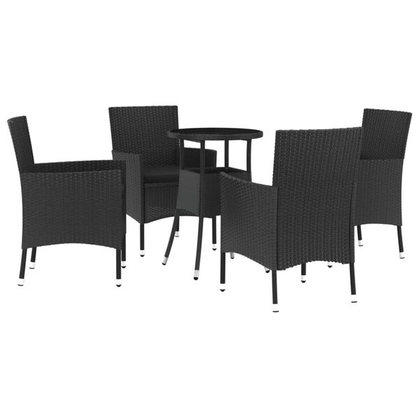 vidaXL Set Bistr&ograve; da Giardino 5 pz con Cuscini in Polyrattan Nero