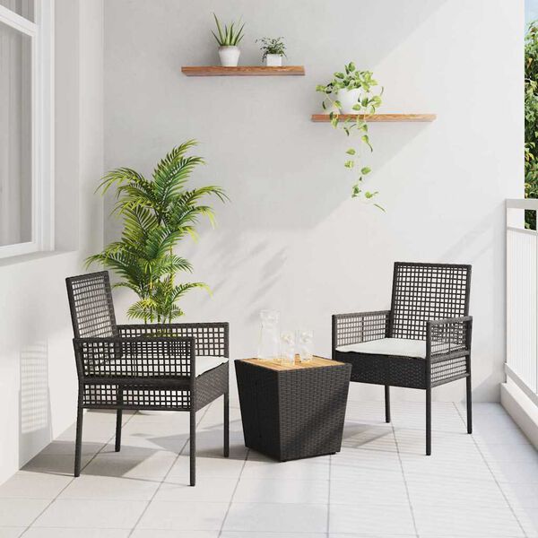 vidaXL Set Bistro da Giardino 3 pcs Nero Poly Rattan