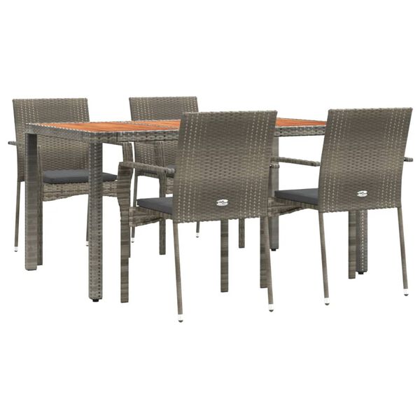 vidaXL Set da Pranzo da Giardino 5 pz con Cuscini in Polyrattan Grigio