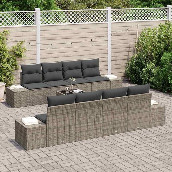 vidaXL Set Divano da Giardino con cuscino 8 pcs Grigio polyrattan