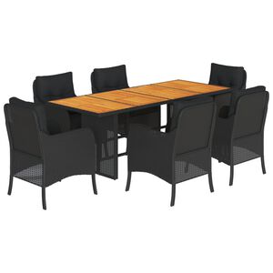 vidaXL Set da Pranzo da Giardino 7 pz Nero con Cuscini in Polyrattan