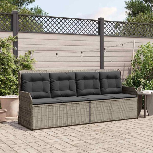 vidaXL Panchina da giardino con cuscino Grigio Poly Rattan