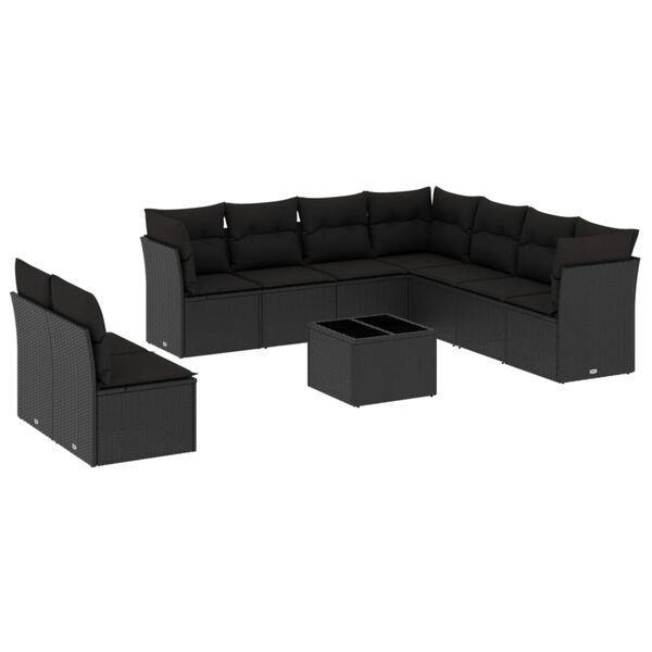 vidaXL Set Divani da Giardino 10pz con Cuscini in Polyrattan Nero