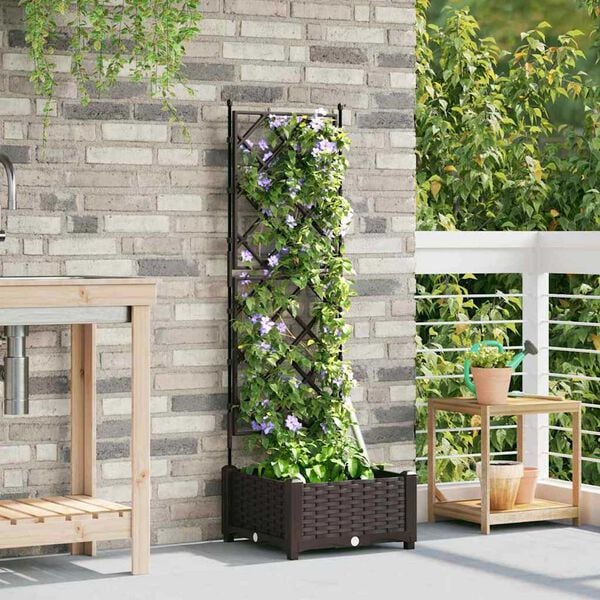 vidaXL Vaso da Giardino con Trellis Grigio 40 x 40 x 125.5 cm PP