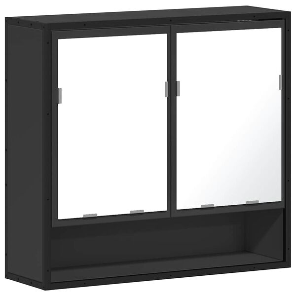 vidaXL Armadietto Specchio da Bagno Nero 65x20x60 cm Legno Multistrato
