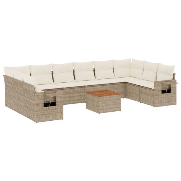 vidaXL Set Divani da Giardino 11 pz con Cuscini Beige in Polyrattan