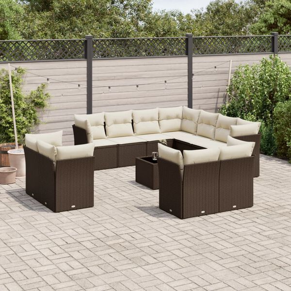 vidaXL Set Divani da Giardino 12 pz con Cuscini Marrone in Polyrattan