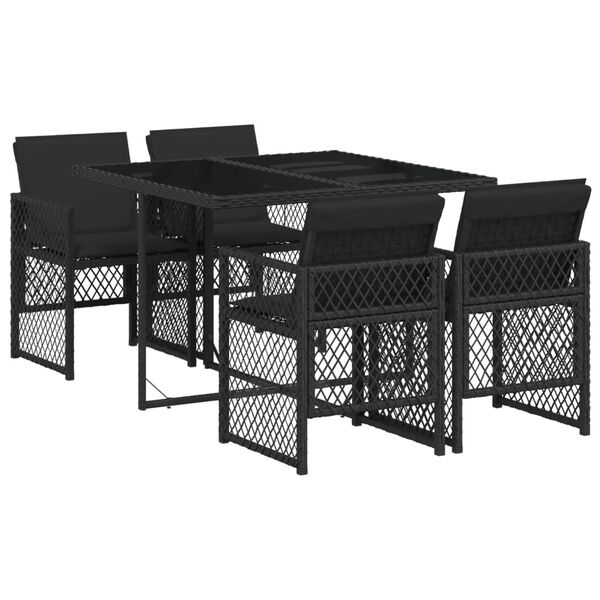 vidaXL Set da Pranzo da Giardino 5 pz Nero con Cuscini in Polyrattan