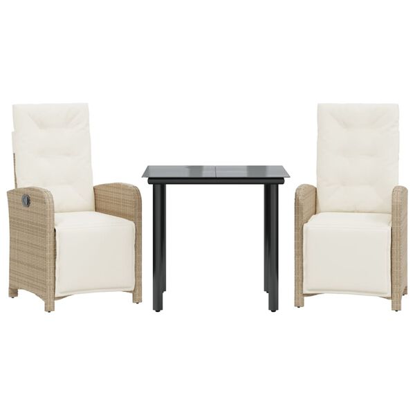 vidaXL Set da Bistr&ograve; 3 pz con Cuscini Beige in Polyrattan