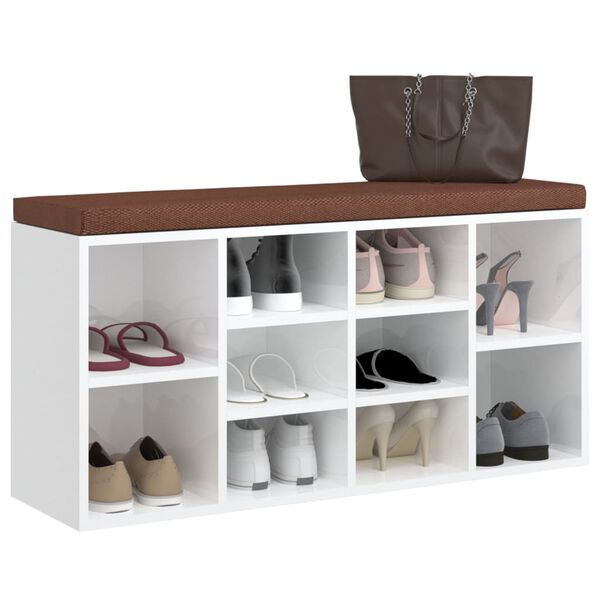 vidaXL Panca Porta Scarpe Bianco Lucido 103x30x48 cm Legno Multistrato