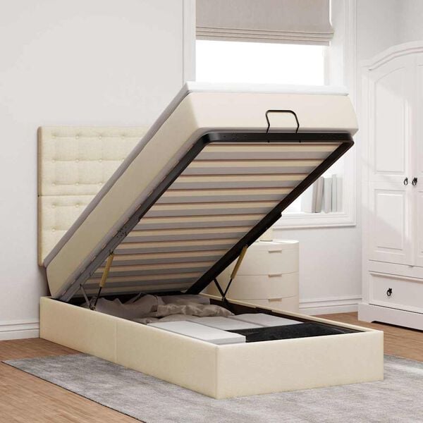 vidaXL Struttura Letto Pouf con Materasso Crema 80x200 cm in Tessuto