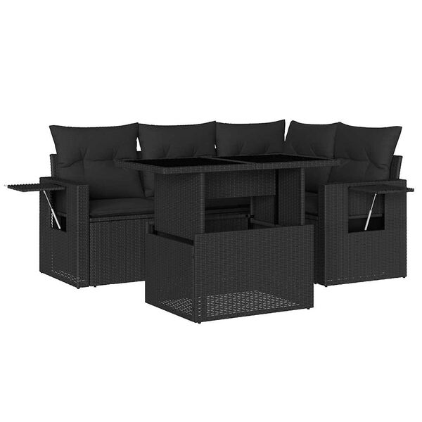 vidaXL Set Divani da Giardino 5 pz con Cuscini in Polyrattan Nero