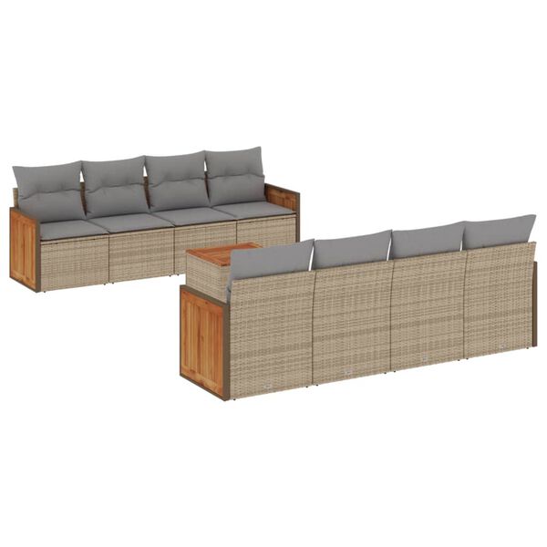 vidaXL Set Divano da Giardino 9 pz con Cuscini Beige in Polyrattan