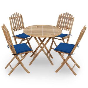 vidaXL Set da Pranzo da Giardino 5 pz Pieghevole con Cuscini in Bamb&ugrave;