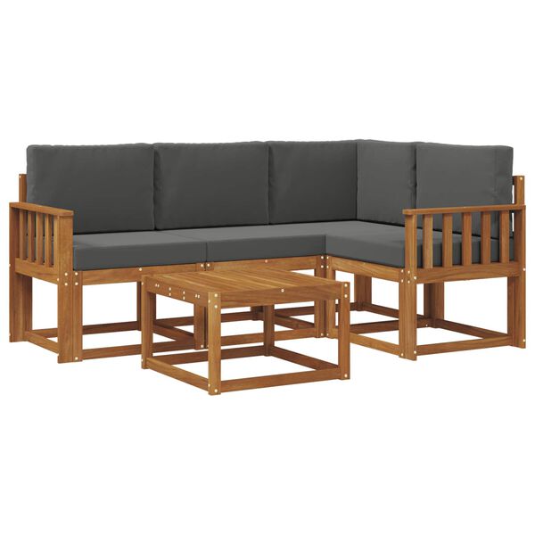 vidaXL Set di divani da esterno con cuscino 5 pcs Naturale e Antracite