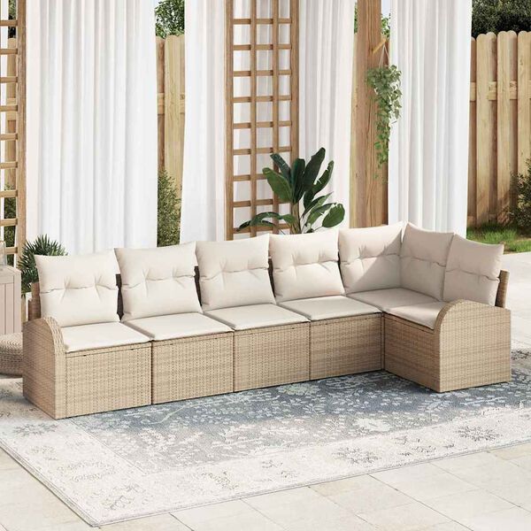 vidaXL Set Divano da Giardino con cuscino 6 pcs Beige Poly Rattan