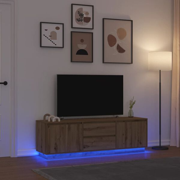 vidaXL Mobile Porta TV con Luci LED Rovere Artigianale 160,5x41x50 cm