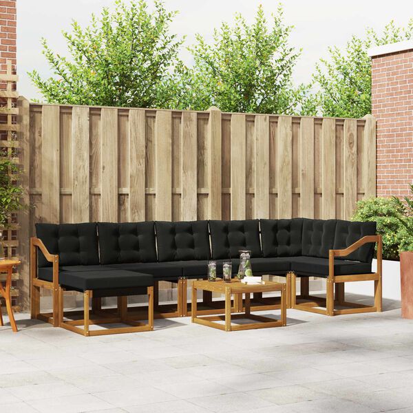 vidaXL Set di divani da esterno con cuscino 8 pcs Naturale e Nero