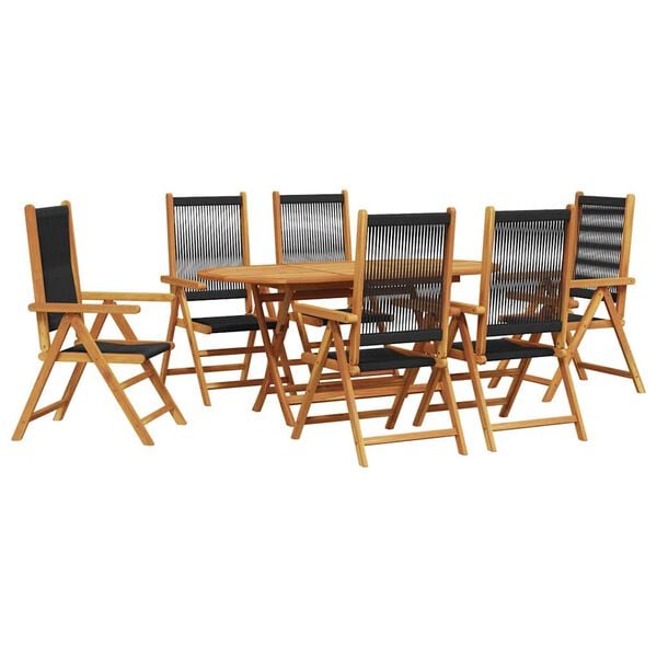 vidaXL Set da Pranzo per Giardino 7 pcs Nero Legno di Acacia Massello