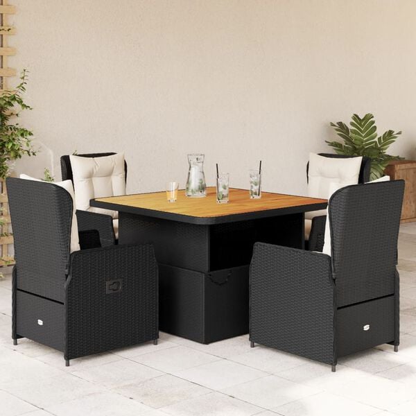 vidaXL Set da Pranzo da Giardino 5 pz Nero con Cuscini in Polyrattan