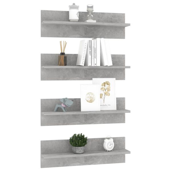 vidaXL Mensole Muro 4pz Grigio Cemento 60x11,5x18cm Legno Multistrato